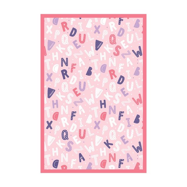 Vinyl tapijt Alphabet With Hearts And Dots In Light Pink With Frame
