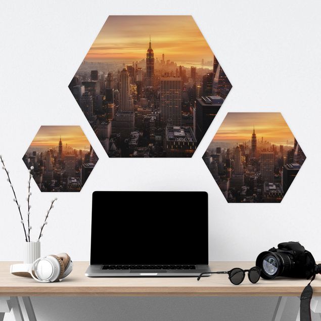 Hexagons Forex schilderijen Manhattan Skyline Evening