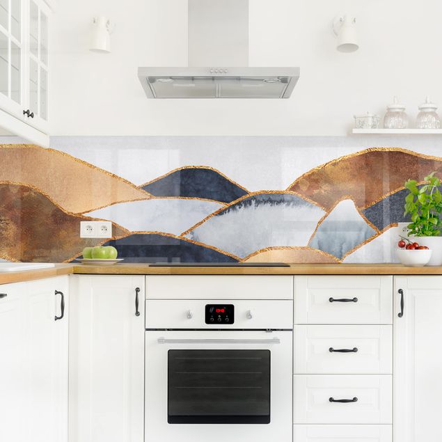 Achterwand voor keuken abstract Golden Mountains Watercolour