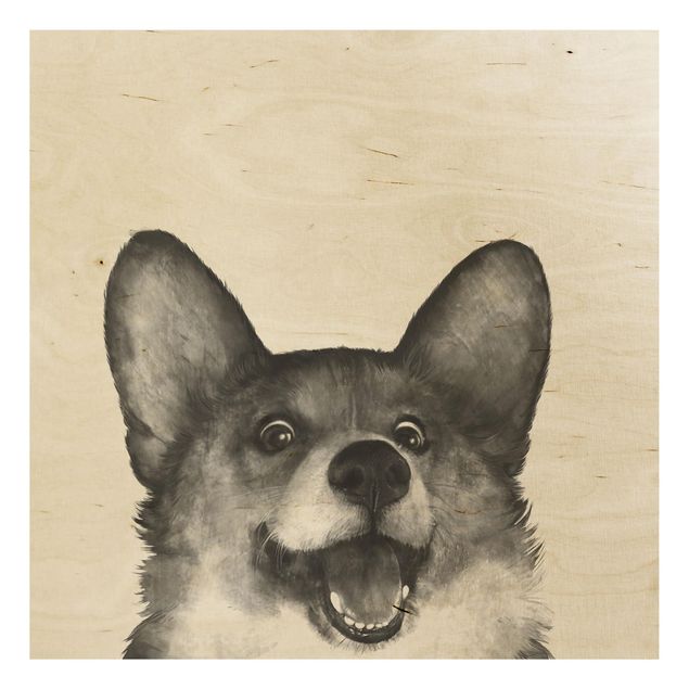 Houten schilderijen Illustration Dog Corgi Black And White Painting