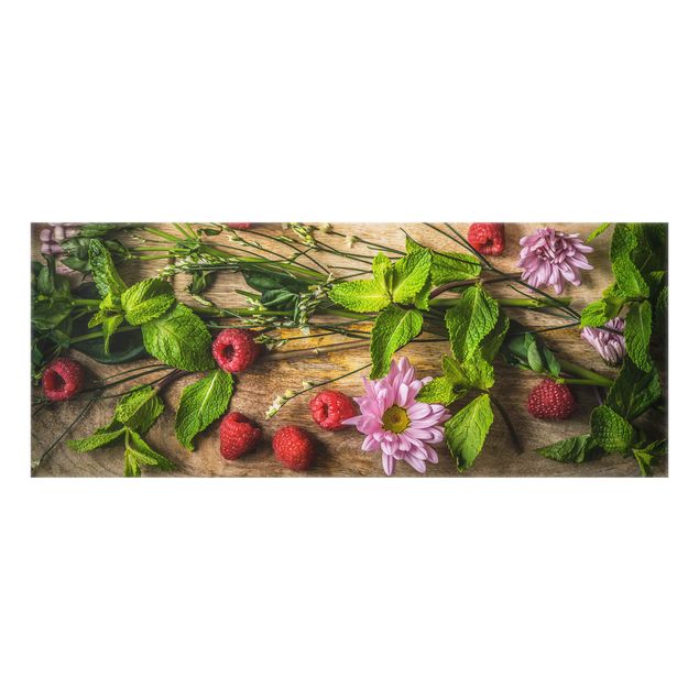 Spatscherm keuken Flowers Raspberry Mint
