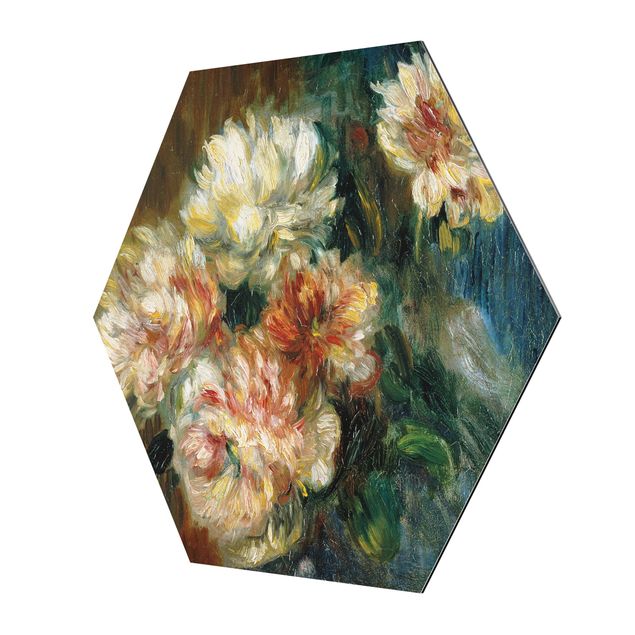 Hexagons Aluminium Dibond schilderijen Auguste Renoir - Vase of Peonies