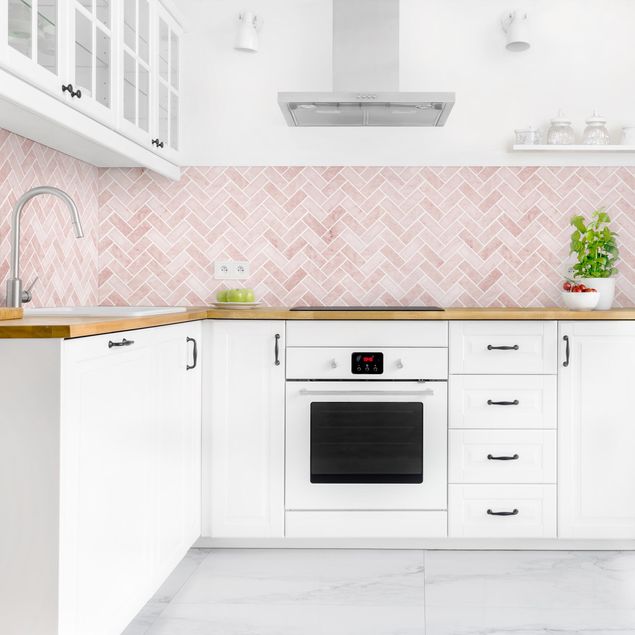 Achterwand voor keuken abstract Marble Fish Bone Tiles - Antique Pink