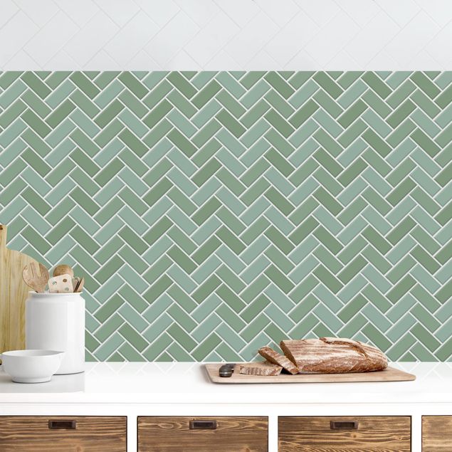 Achterwand voor keuken tegelmotief Fish Bone Tiles - Green