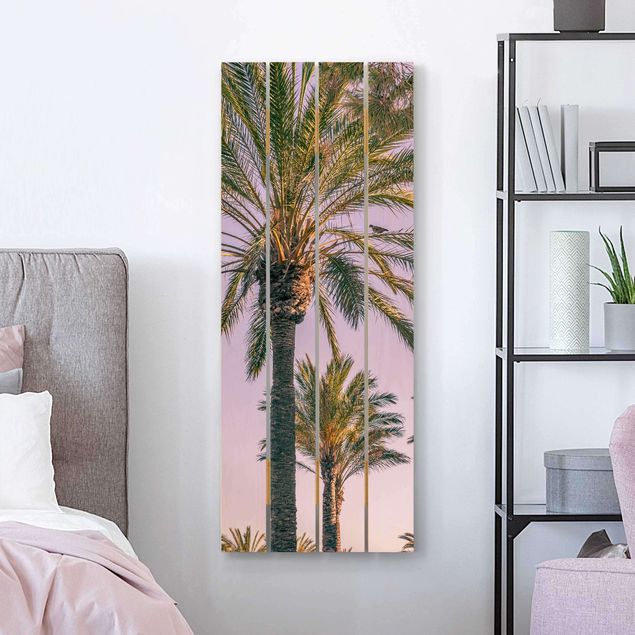 Houten schilderijen op plank Palm Trees At Sunset