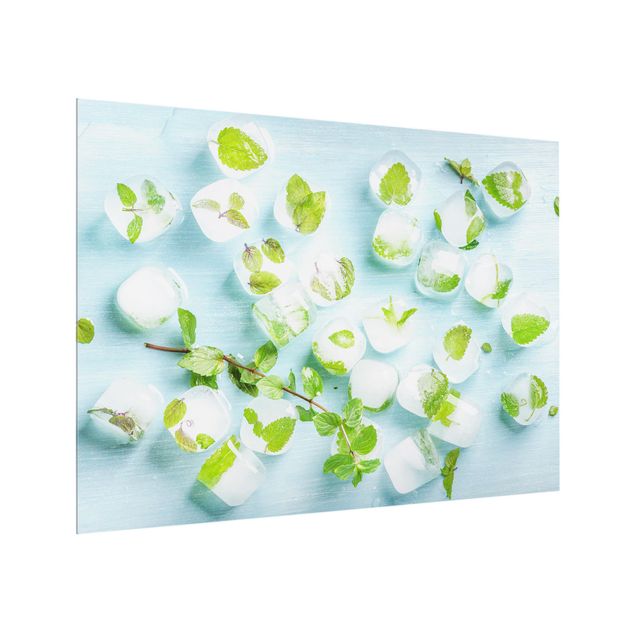 Spatscherm keuken Ice Cubes With Mint Leaves