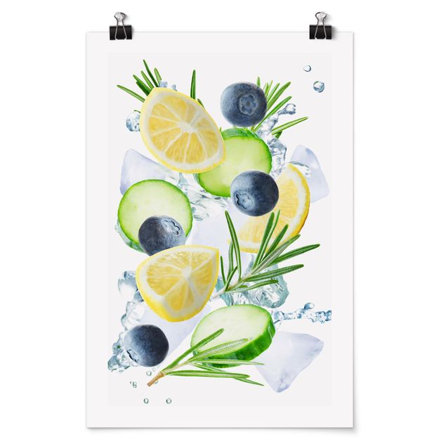 Posters Blueberries Lemon Ice Spash