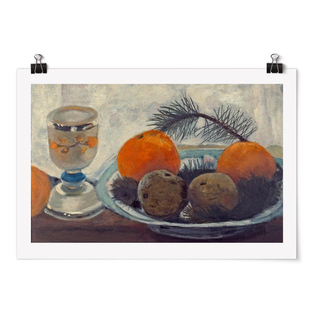 Posters Paula Modersohn-Becker - Still Life with frosted Glass Mug, Apples and Pine Branch
