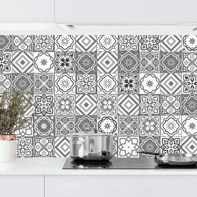 Achterwand voor keuken patroon Mediterranean Tile Pattern Grayscale