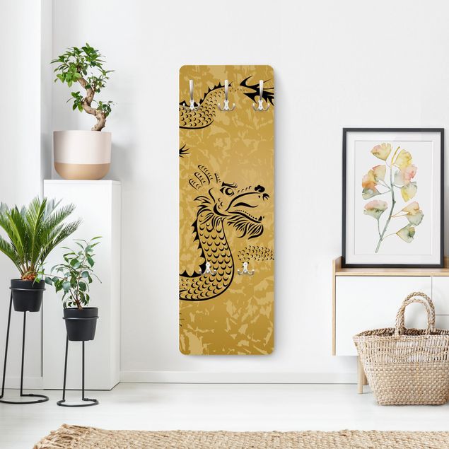 Wandkapstokken houten paneel Chinese Dragon