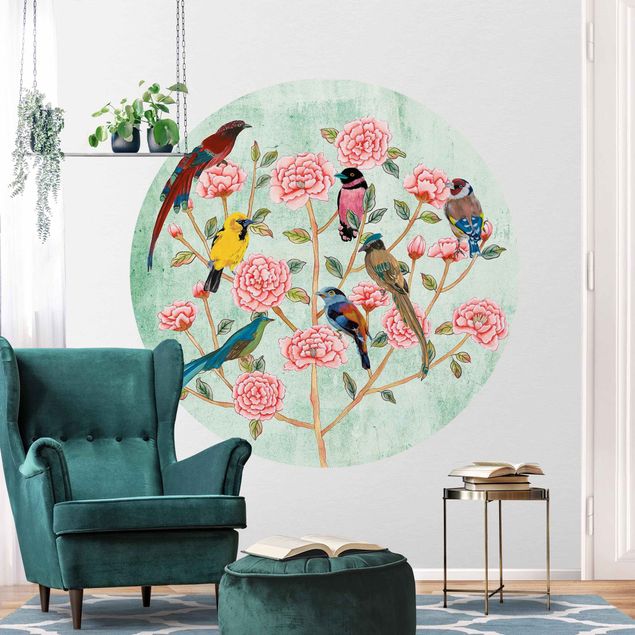 Behangcirkel Chinoiserie Collage In Mint