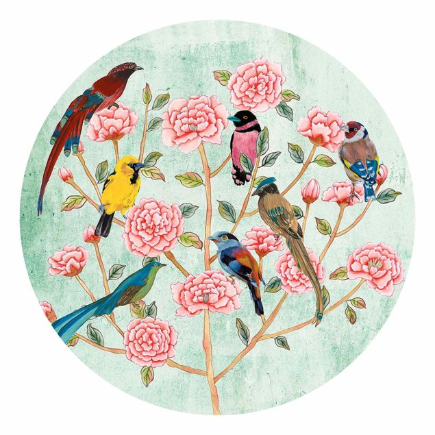 Behangcirkel Chinoiserie Collage In Mint