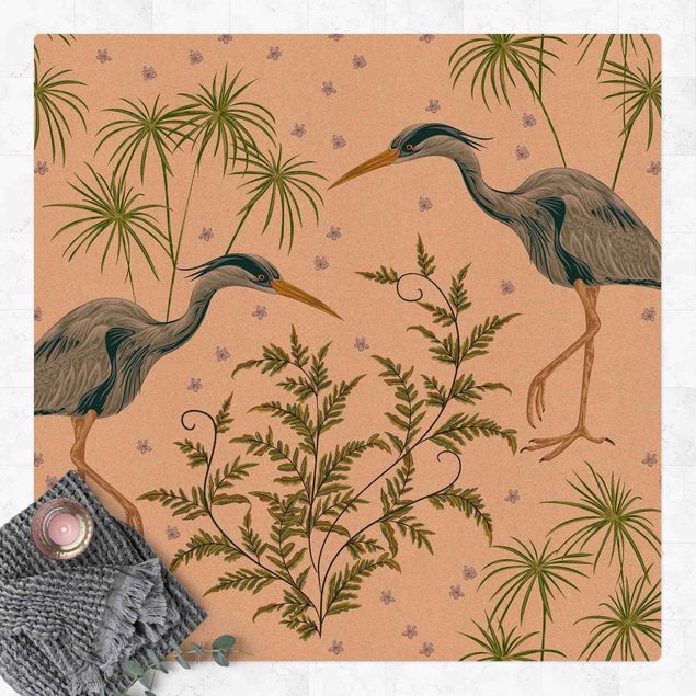 tapijt modern Chinoiserie Grey Heron Between Grasses,