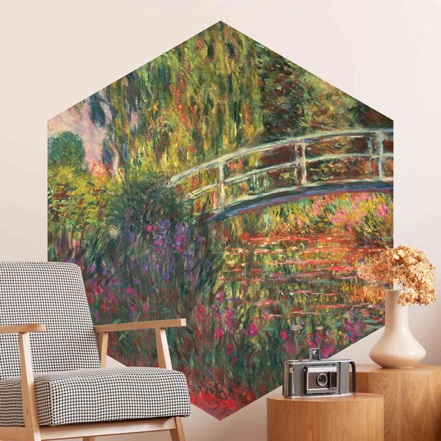 Hexagon Behang Claude Monet - Japanese Bridge In The Garden Of Giverny