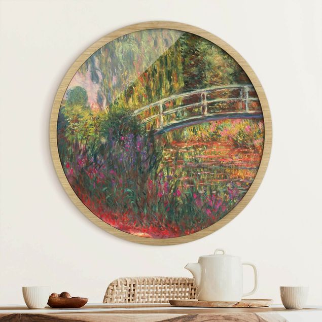 Runde gerahmte Bilder Claude Monet - Japanese Bridge In The Garden Of Giverny