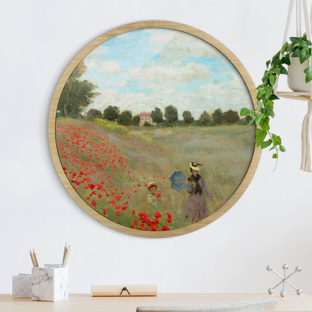 Runde Bilder mit Rahmen Claude Monet - Poppy Field At Argenteuil