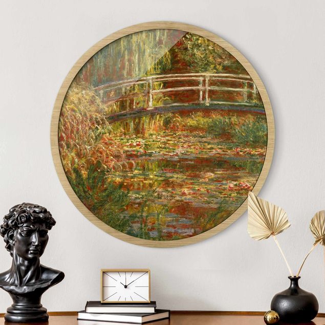 Gerahmte Bilder Rund Claude Monet - Waterlily Pond And Japanese Bridge (Harmony In Pink)
