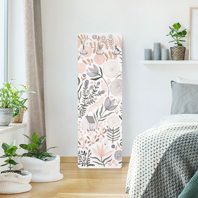 Wandkapstokken houten paneel - Claudia Voglhuber - Sea of Flowers Pink