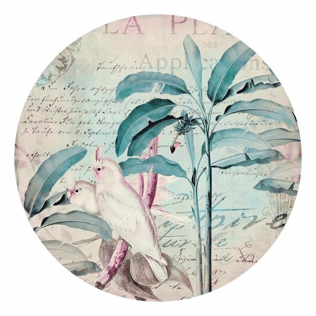 Behangcirkel Colonial Style Collage - Cockatoos And Palm Trees