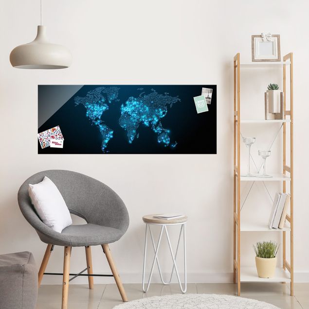 Glas Magnettafel Connected World World Map
