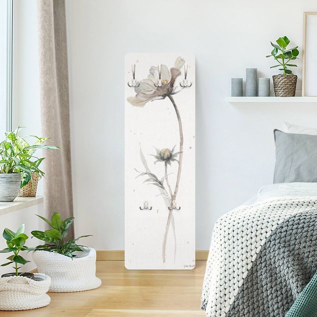 Wandkapstokken houten paneel - Cosmea in watercolour