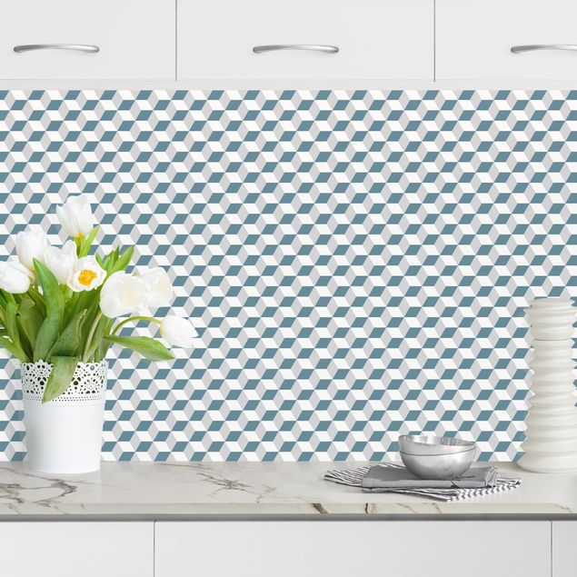 Achterwand voor keuken patroon Geometrical Tile Mix Cubes Blue Grey