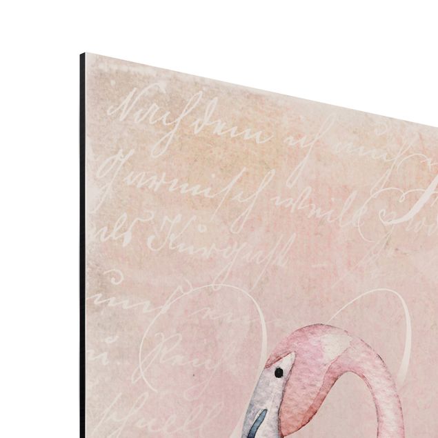 Aluminium Dibond schilderijen Shabby Chic Collage - Flamingo
