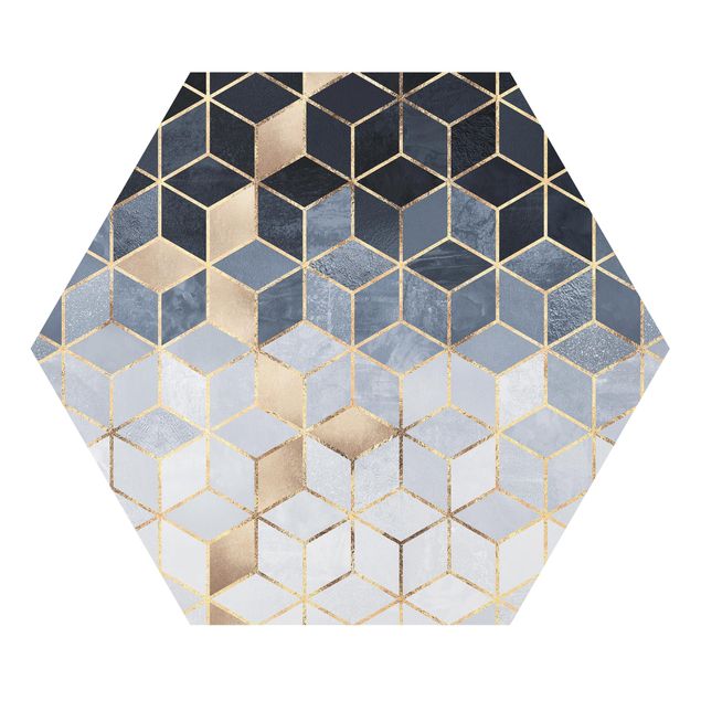 Hexagons Forex schilderijen Blue White Golden Geometry