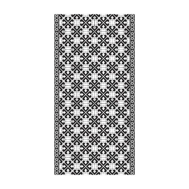 tapijt zwart wit Geometrical Tile Mix Hearts Black