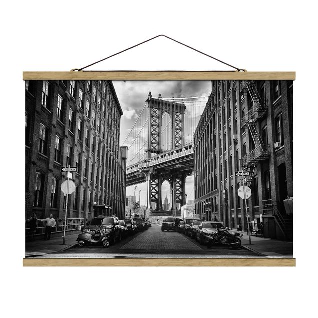Stoffen schilderij met posterlijst Manhattan Bridge In America