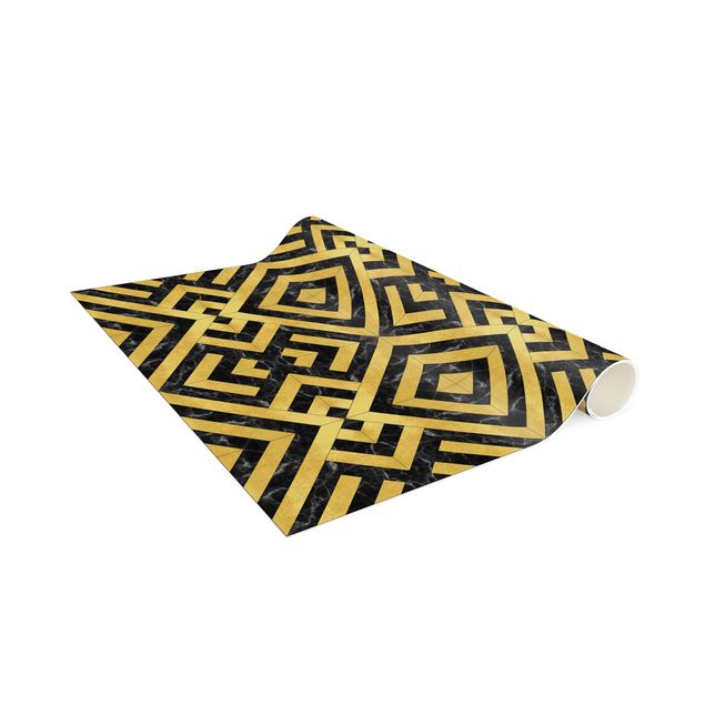 Vloerkleden steenlook Geometrical Tile Mix Art Deco Gold Black Marble