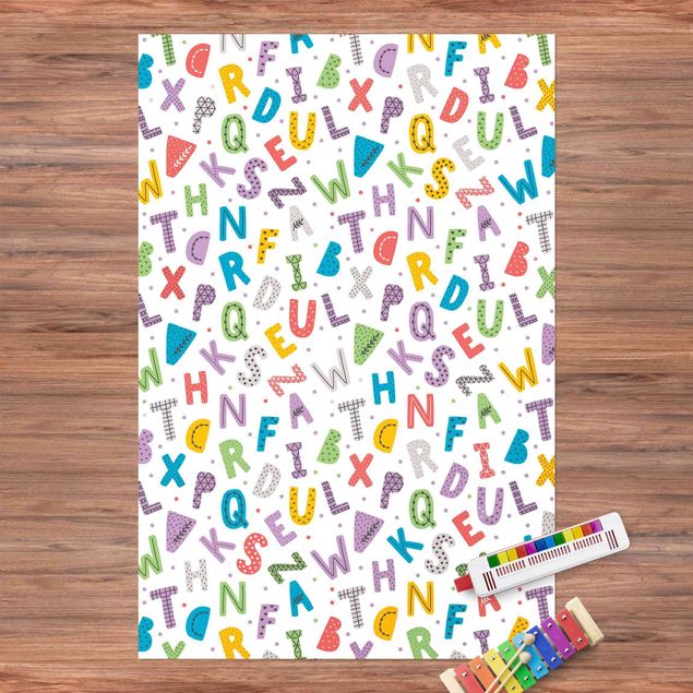 Vloerkleed modern Alphabet With Hearts And Dots In Colourful