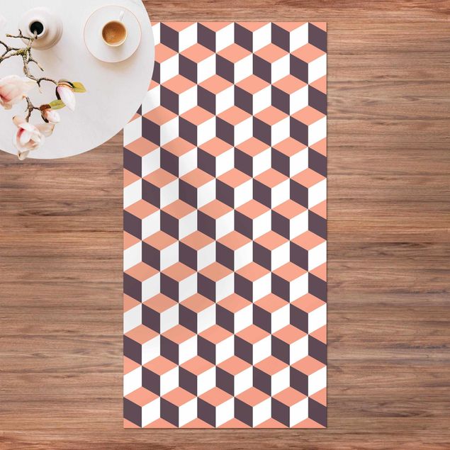Loper tapijt Geometrical Tile Mix Cubes Orange