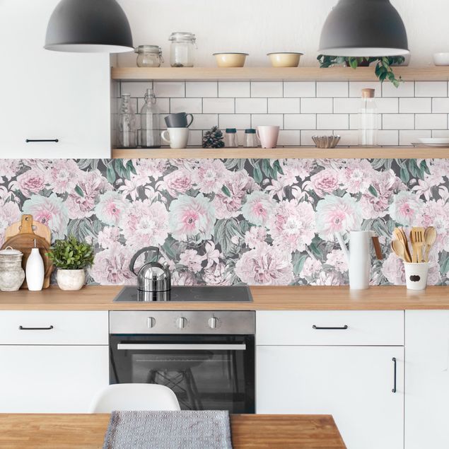 Achterwand voor keuken Nostalgic Peonies In Pastel Pink
