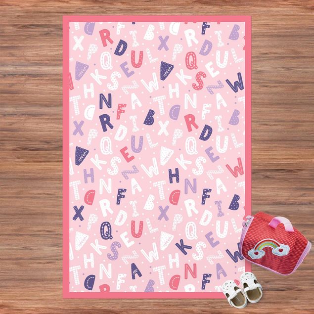 moderne vloerkleden Alphabet With Hearts And Dots In Light Pink With Frame
