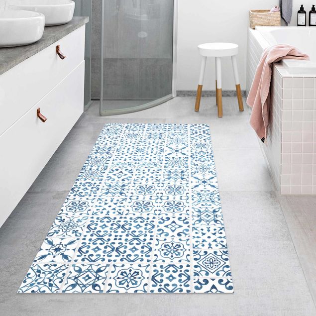 Vloerkleden tegellook Tile Pattern Blue White