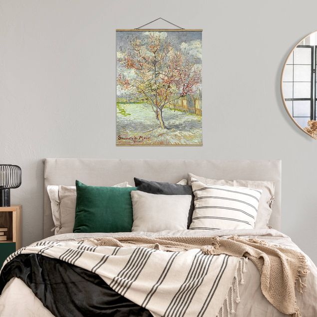 Stoffen schilderij met posterlijst Vincent van Gogh - Flowering Peach Trees