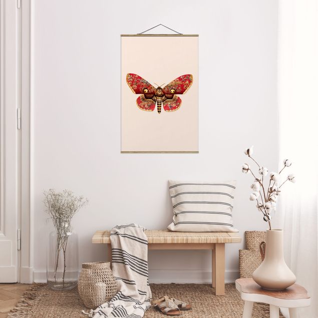 Stoffen schilderij met posterlijst Vintage Moth