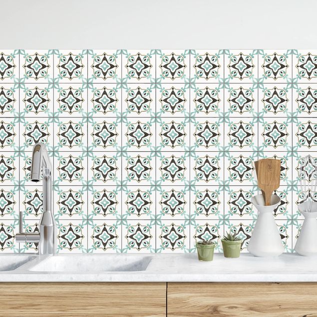 Achterwand voor keuken patroon Backsplash Brown Turquoise