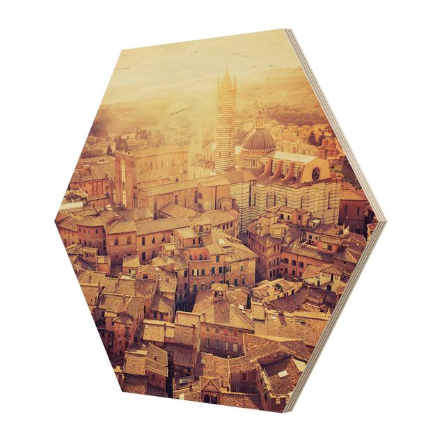 Hexagons houten schilderijen Fiery Siena