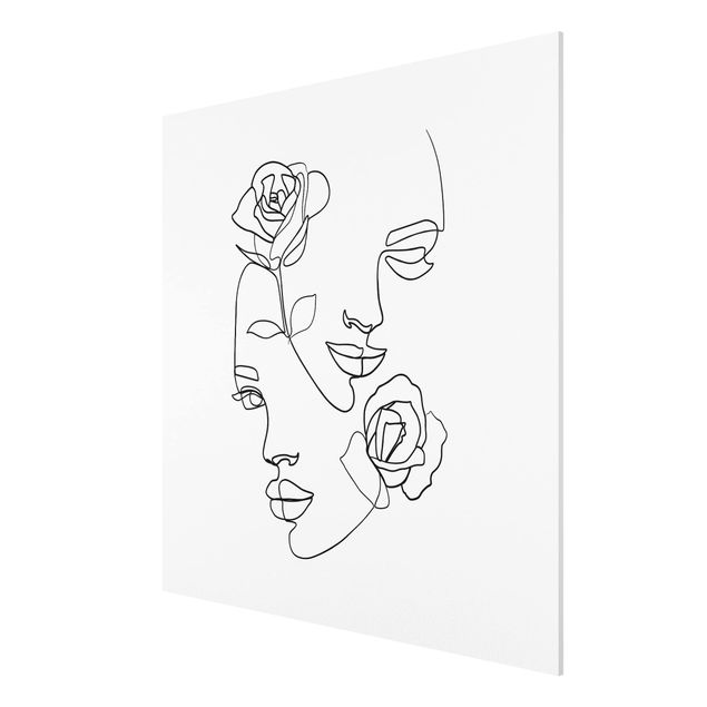 Forex schilderijen Line Art Faces Women Roses Black And White