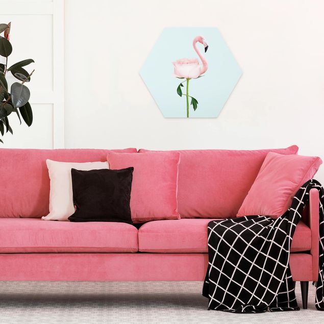 Hexagons Forex schilderijen Flamingo With Rose