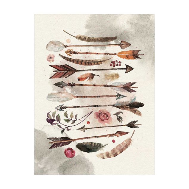 bruin tapijt Boho Arrows And Feathers - Watercolour