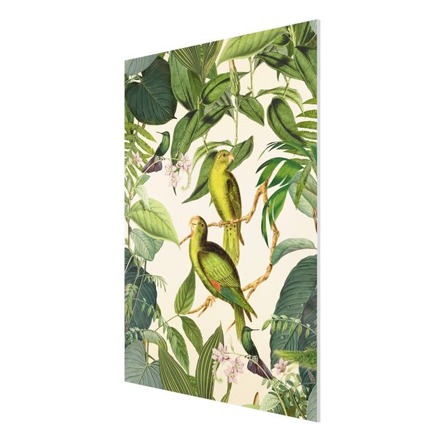 Forex schilderijen Vintage Collage - Parrots In The Jungle