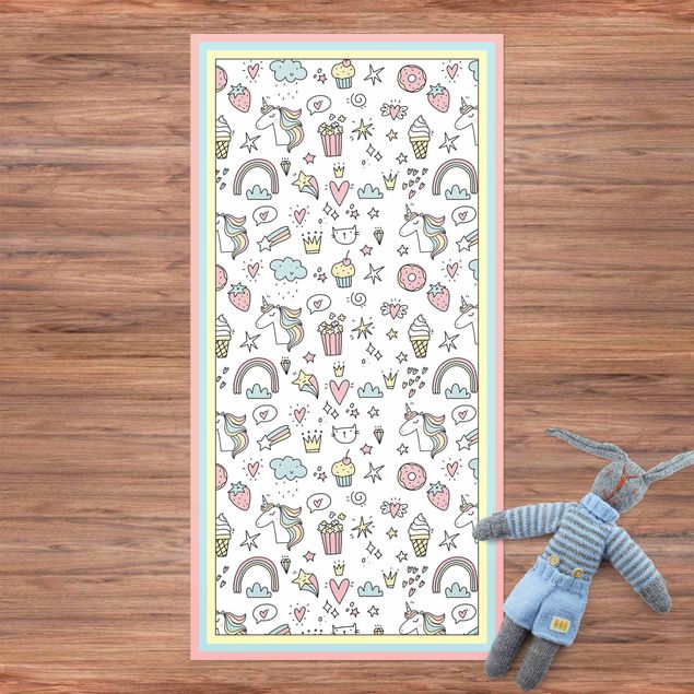 loper vloerkleed Unicorns And Sweets In Pastel With Frame