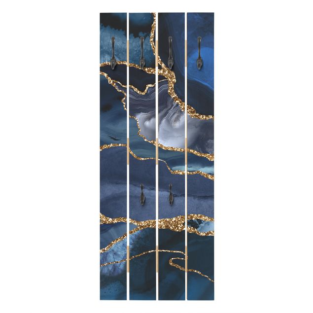 Wandkapstokken houten pallet Golden Glitter Waves Blue Backdrop