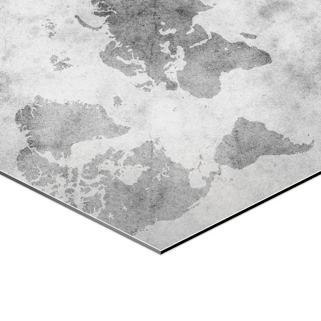 Hexagons Aluminium Dibond schilderijen Vintage World Map II