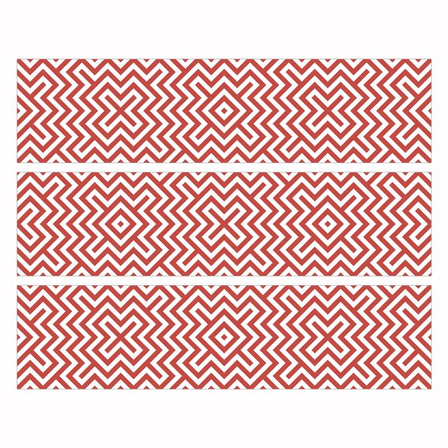 Meubelfolie IKEA Malm Ladekast Red Geometric Stripe Pattern