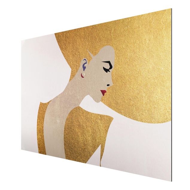 Aluminium Dibond schilderijen Lady With Hat Golden