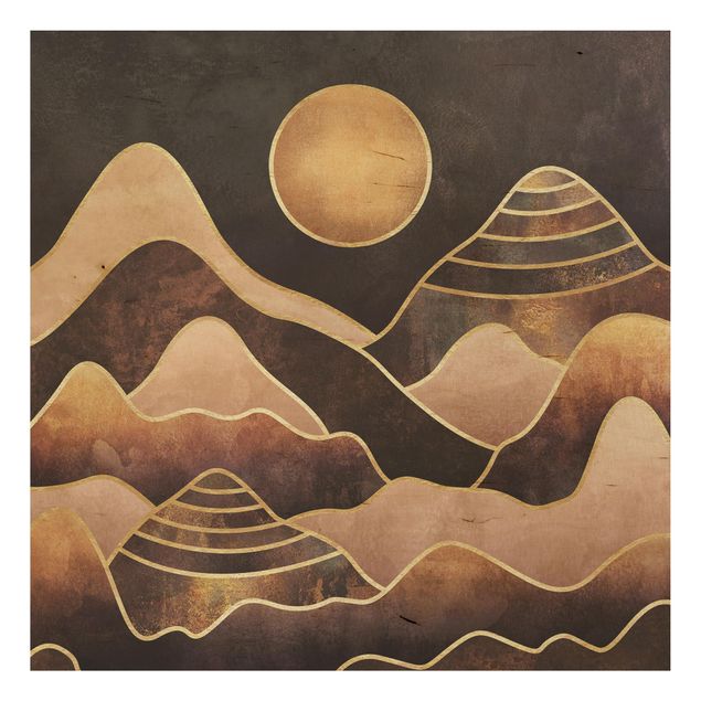 Houten schilderijen Golden Sun Abstract Mountains